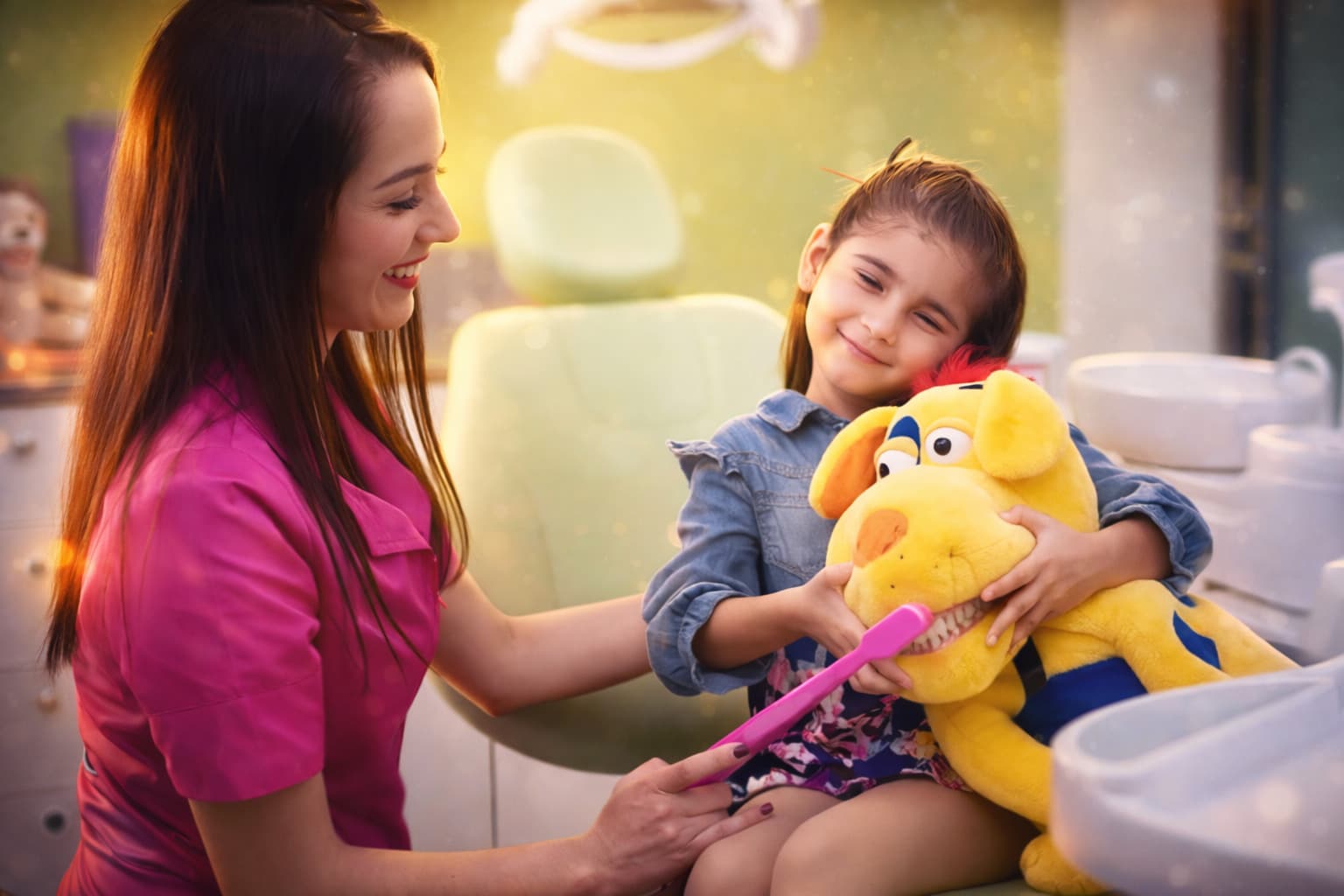 Revisión dental profesional y cuidadosa para niños
